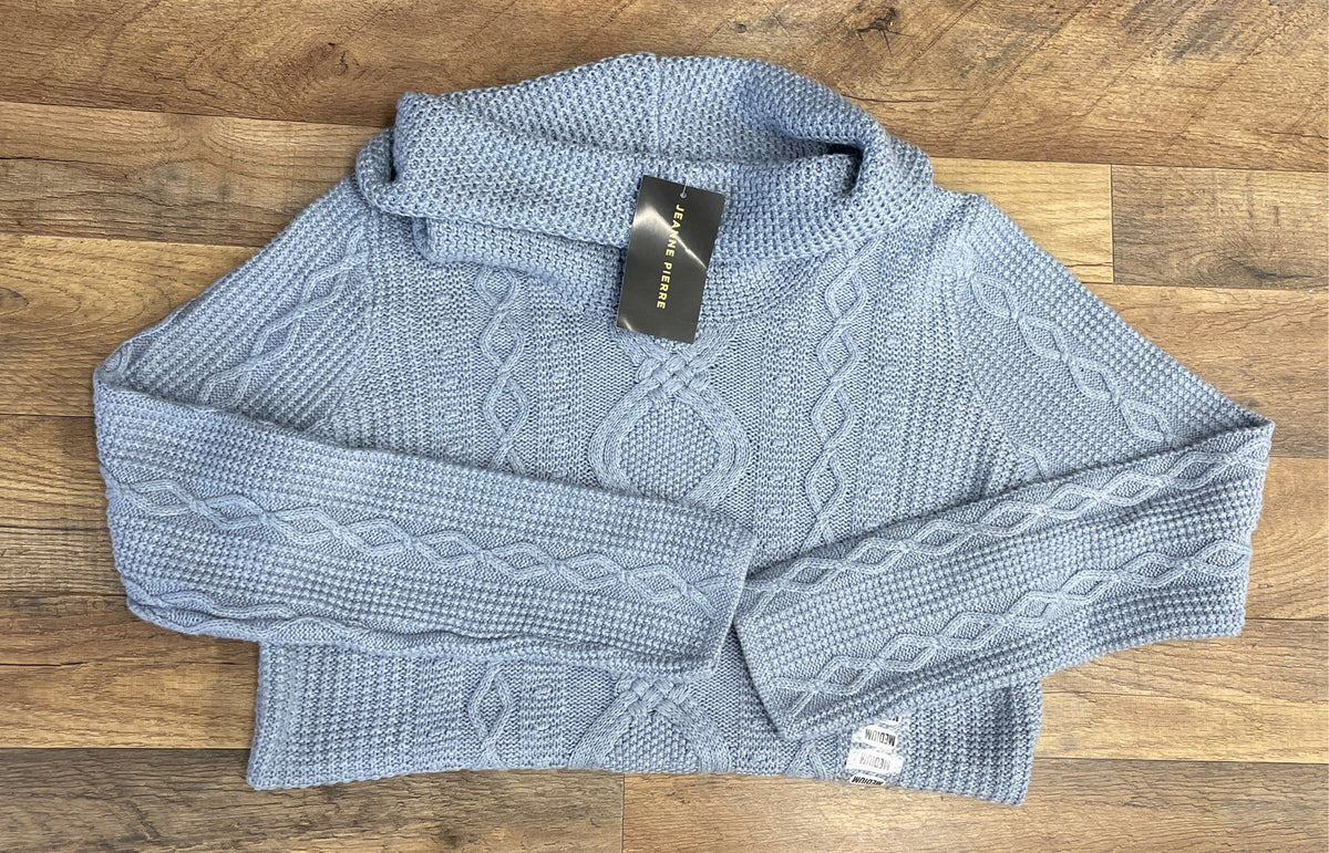 Jeanne Pierre Women's Cowl Neck Sweater Chambray Blue Cable Knit NWT Sz M