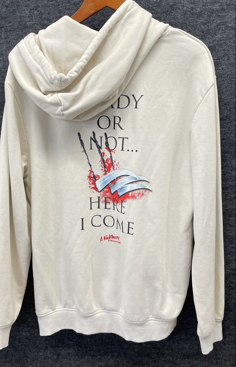 H&M Men's Nightmare On Elm Street Freddy Krueger Graphic Hoodie Cream Sz M