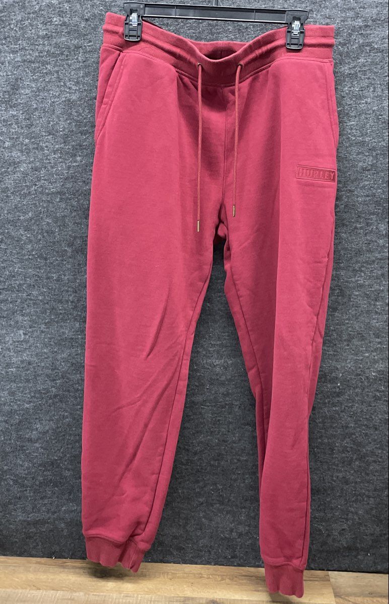 Hurley Men's Red Fleece Jogger Sweatpants Drawstring Pockets Logo Sz L