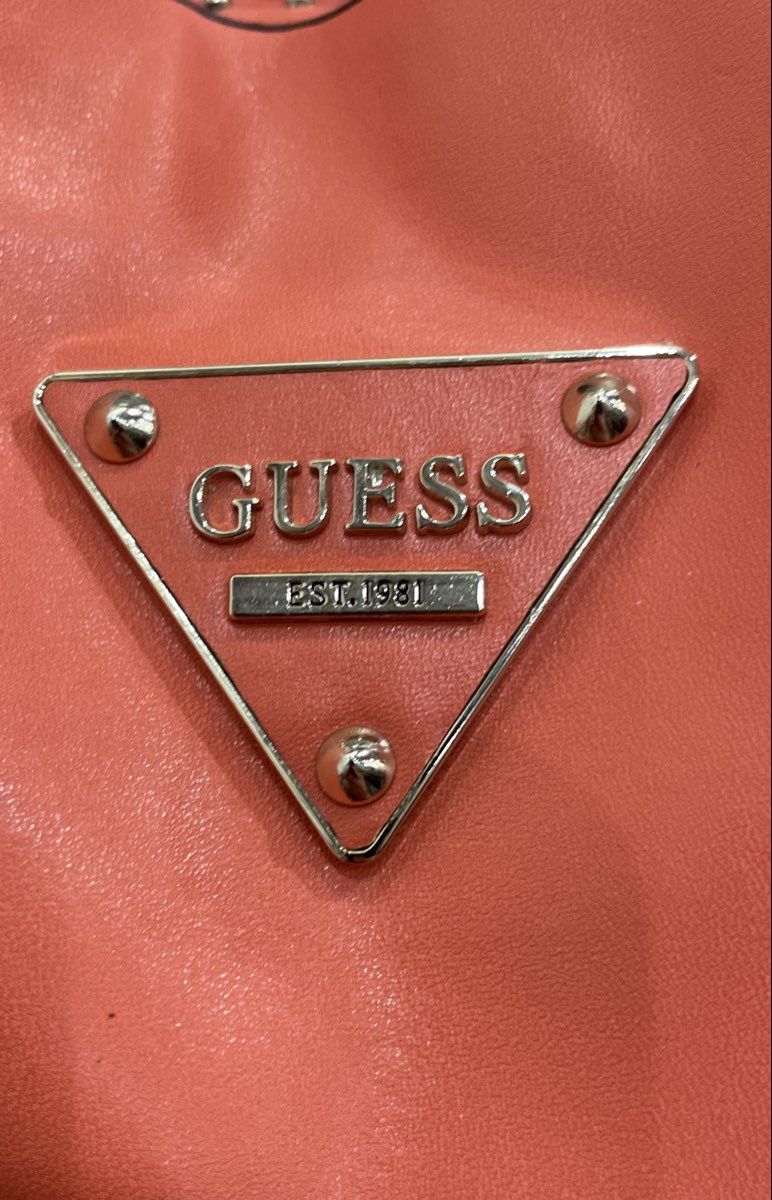 Guess Salmon Coral Studded Tassel Shoulder Bag Tote Silver Hardware