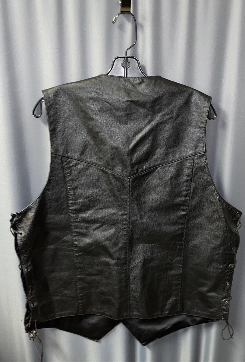 Leather Gallery Vintage 90s Men's Black Leather Biker Vest Lace Up Sides Sz 44