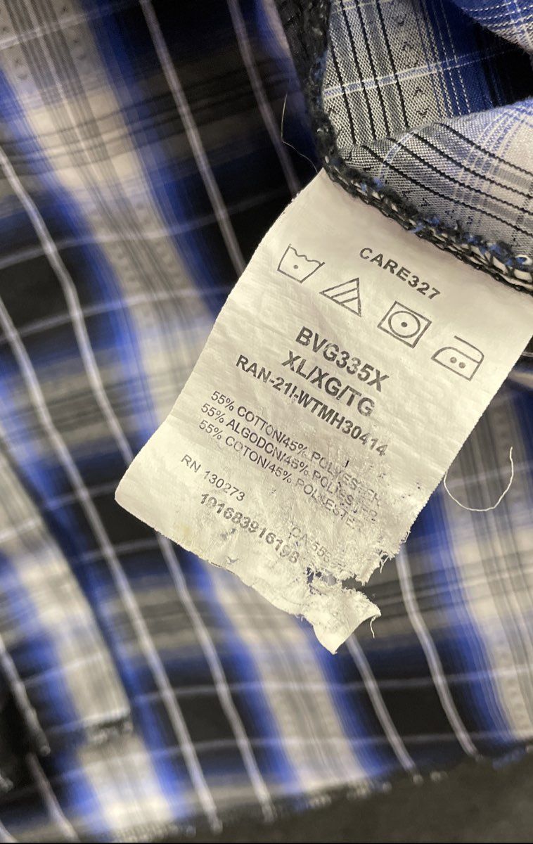 Wrangler Men's Blue Black White Plaid Long Sleeve Western Pearl Snap Shirt XL