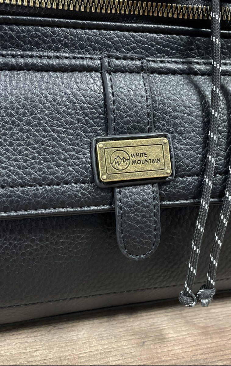 White Mountain Black Pebbled Multi-Pocket Shoulder Bag Brass Hardware
