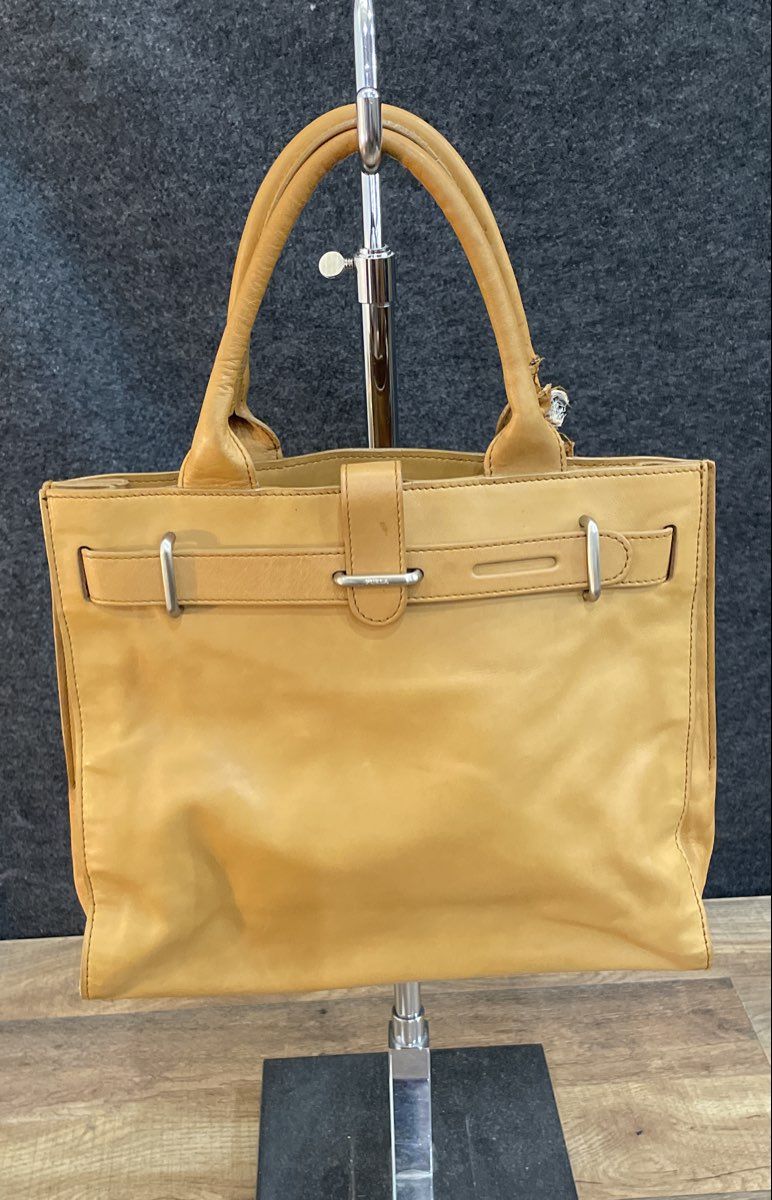 Furla Tan Leather Belted Tote Bag Handbag Made in Italy Silver Hardware