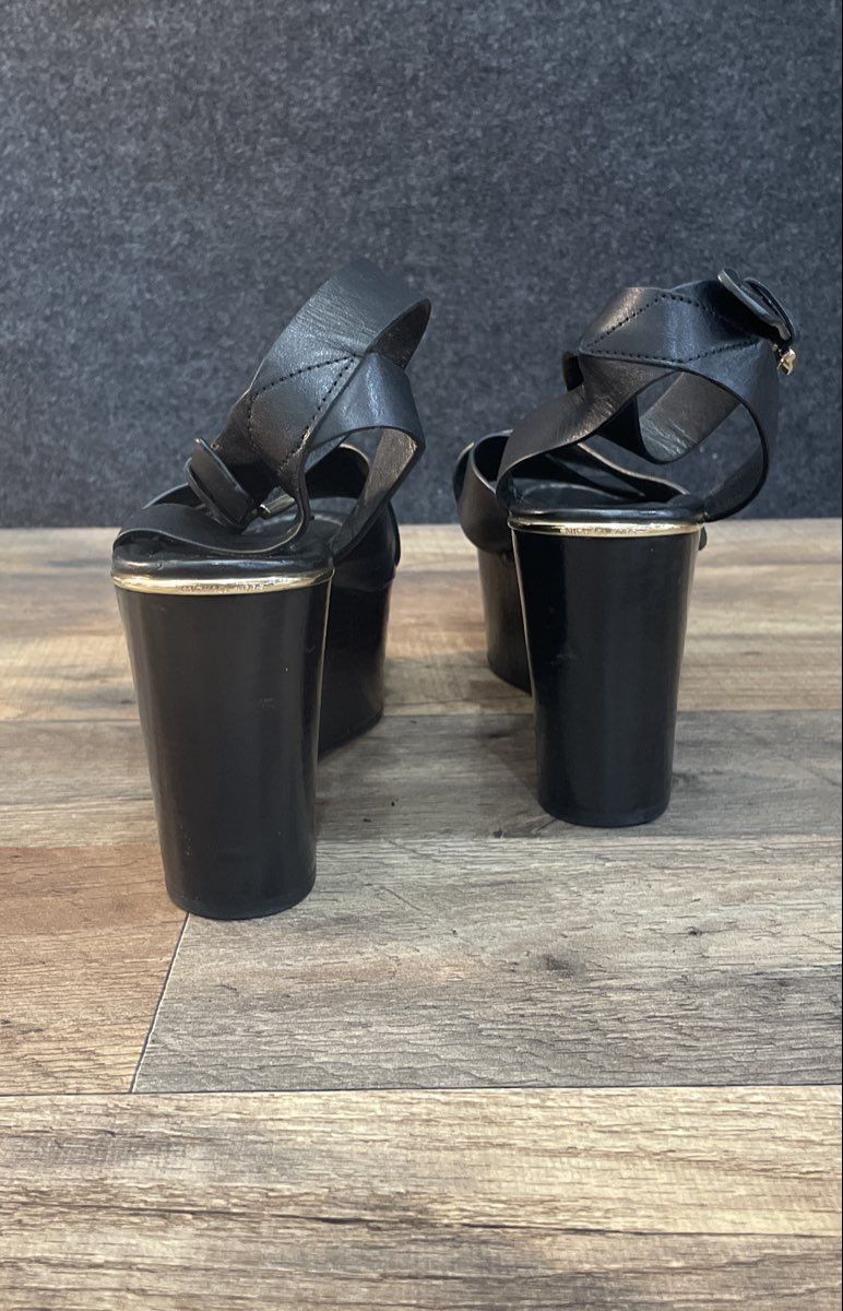 Michael Kors Black Leather Strappy Platform Wedge Sandals Women's Size 7.5