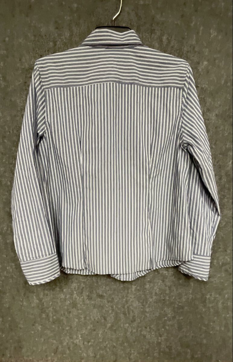 Liz Claiborne Women's Blue White Striped Petite Button Down Shirt Sz PL
