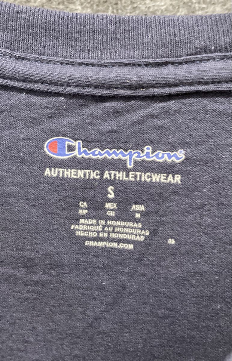 Champion Men's Navy Blue Script Logo Graphic T-Shirt New Sz S