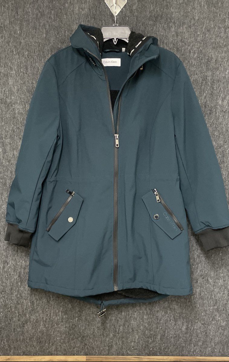 Calvin Klein Women's Teal Sherpa Lined Hooded Softshell Jacket Sz XL