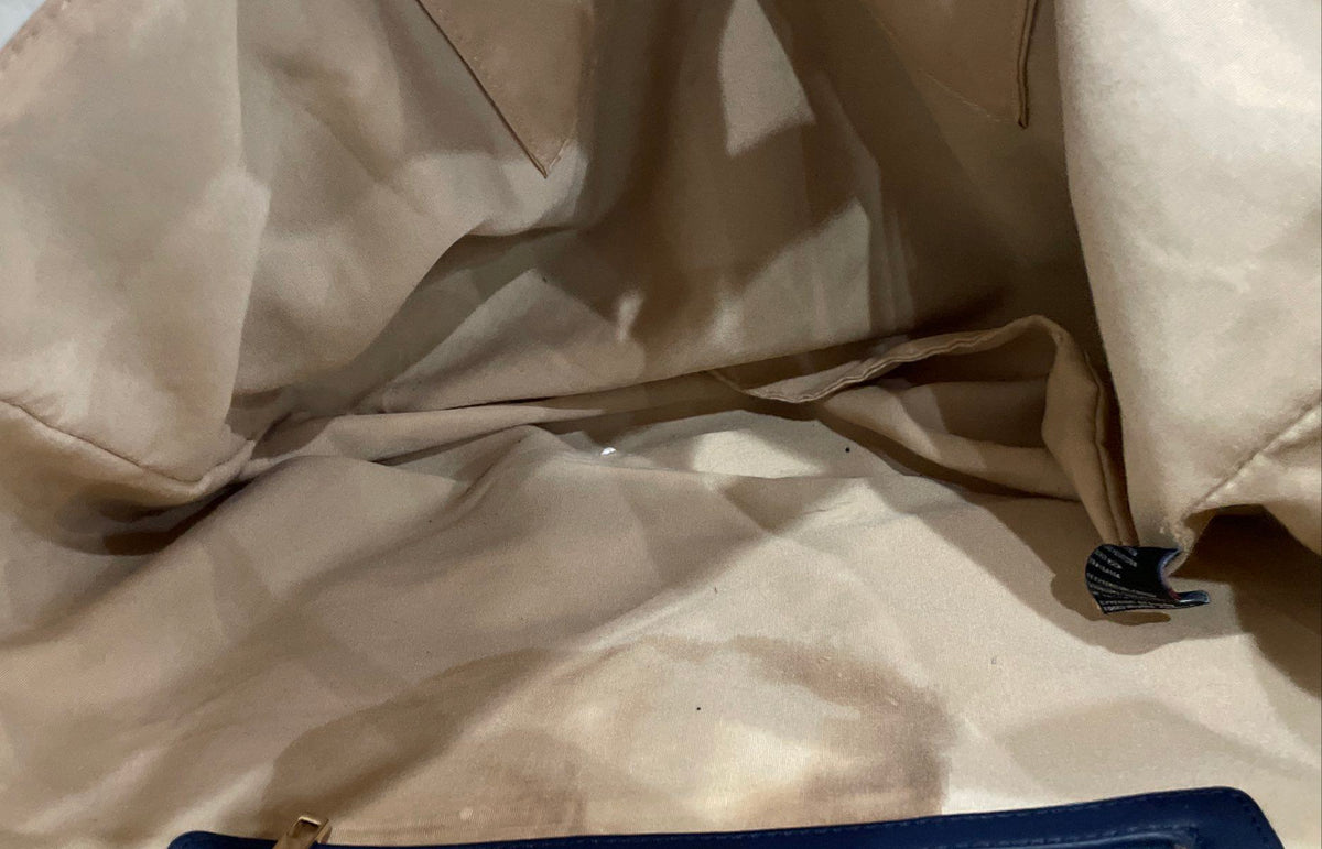 Unbranded White Blue Navy Colorblock Canvas Large Fabric Tote Bag
