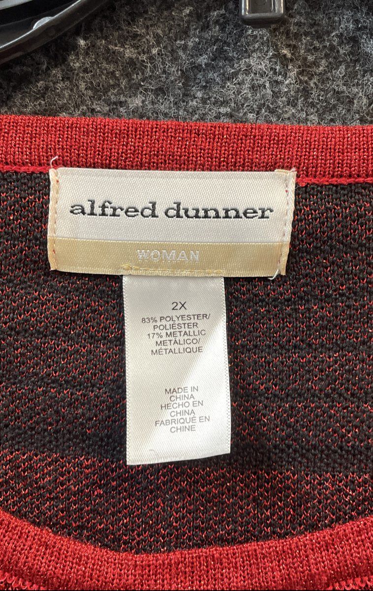 Alfred Dunner Women's Crimson Red Striped Metallic Cardigan Sz 2X NWT
