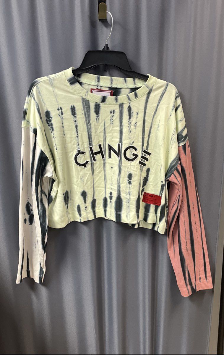 CHNGE Women's Long Sleeve Tie Dye Crop Top Organic Cotton Multi-Color Size M