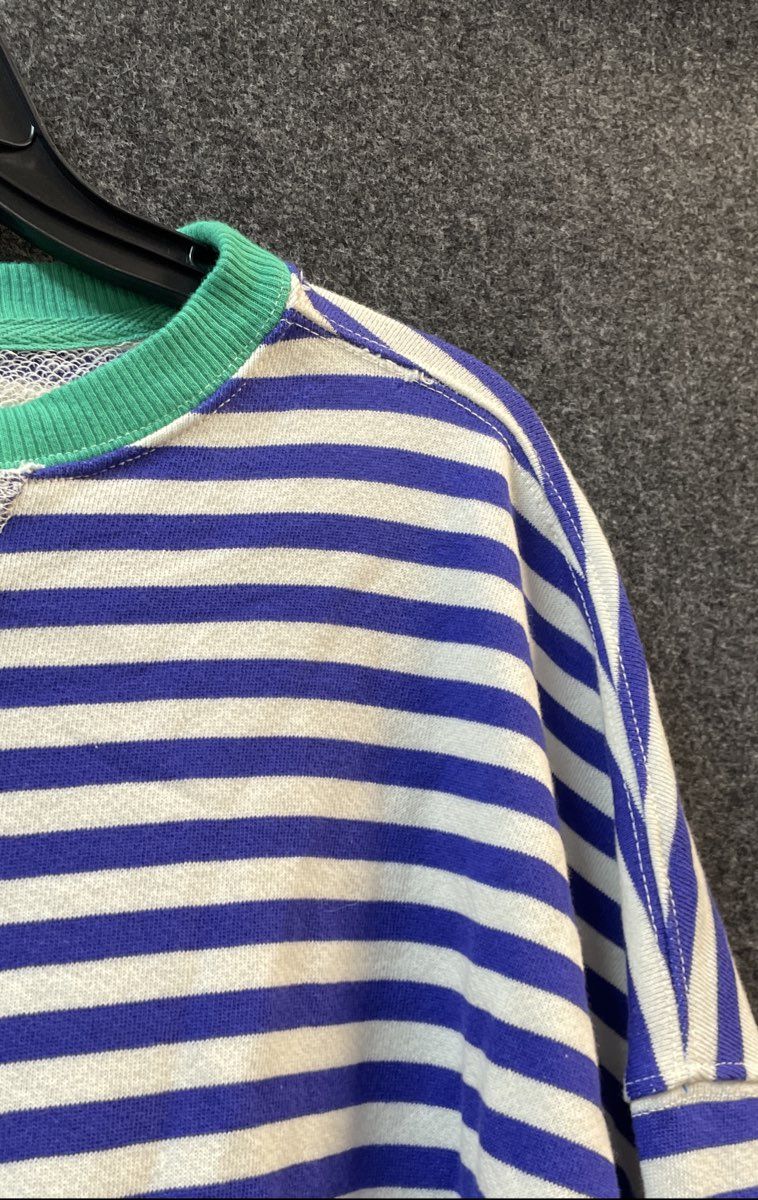 We The Free Women's Striped Long Sleeve Sweatshirt Blue White Green Ribbed Sz S
