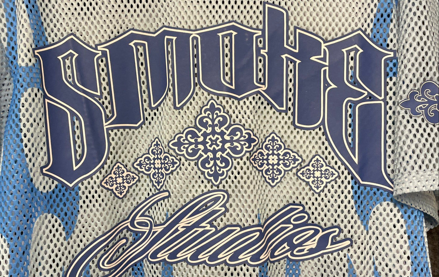 Smoke Rise Men's Mesh Jersey Elite Dynasty Top Blue Flame Graphic Sz M