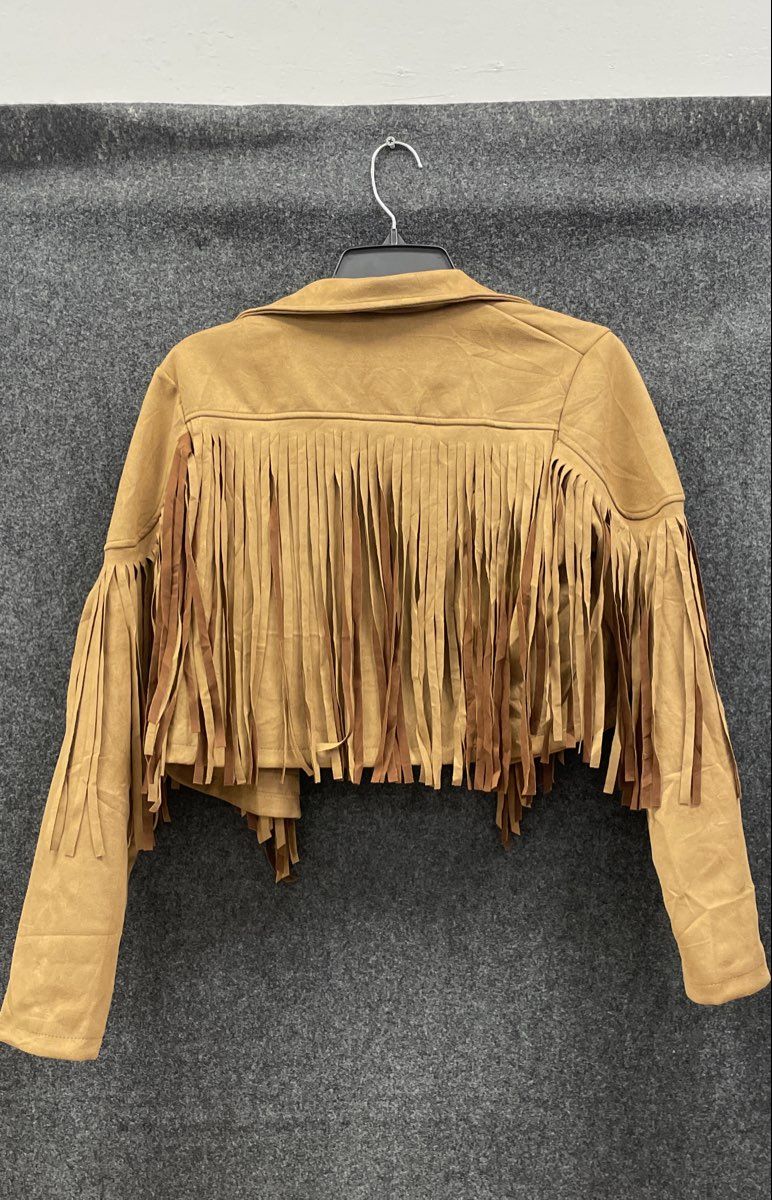 Women's Tan Faux Suede Fringe Cropped Western Jacket Sz S