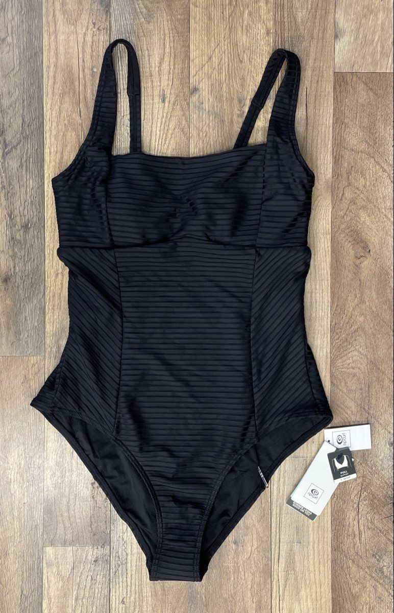 Rip Curl Women's Black Ribbed Premium Surf D-DD One Piece Swimsuit NWT Sz M