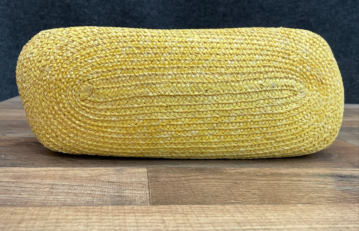 Unbranded Yellow 2000s Woven Straw Style Shoulder Bag Wooden Bead Tote