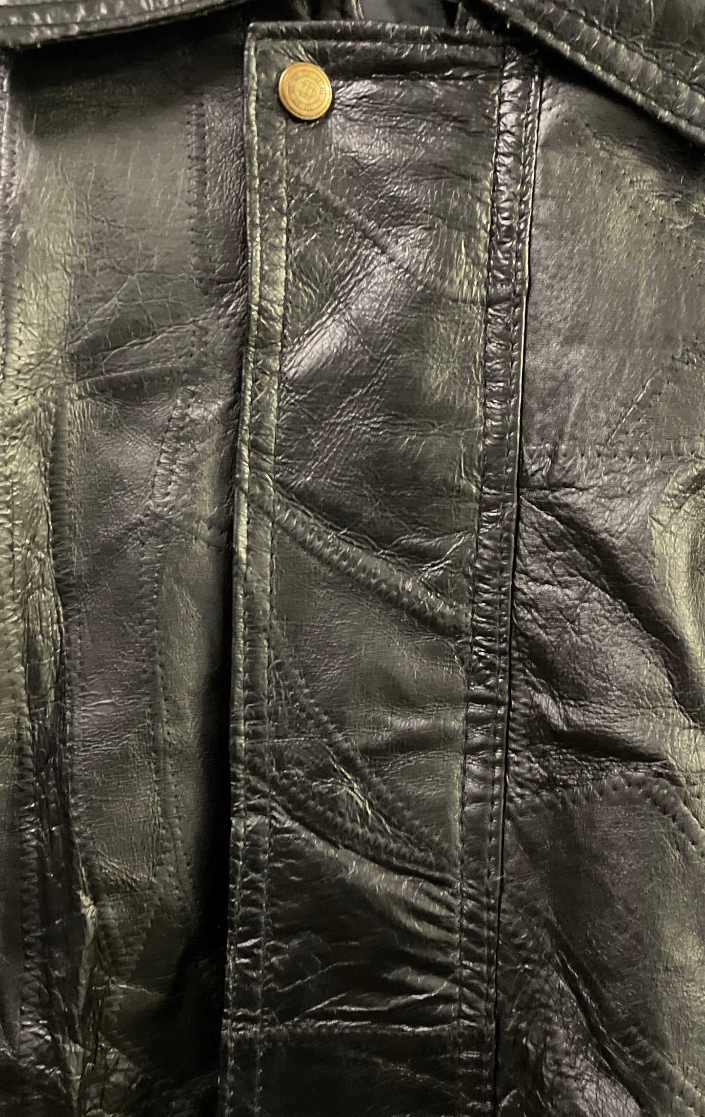 Vintage 90s Roberto Amee Women's Black Patchwork Leather Jacket Elastic Hem Sz M