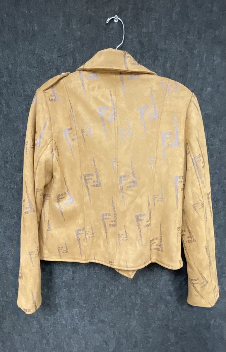 OVI Women's Camel Tan Faux Suede Logo Print Asymmetrical Zip Moto Jacket Size S