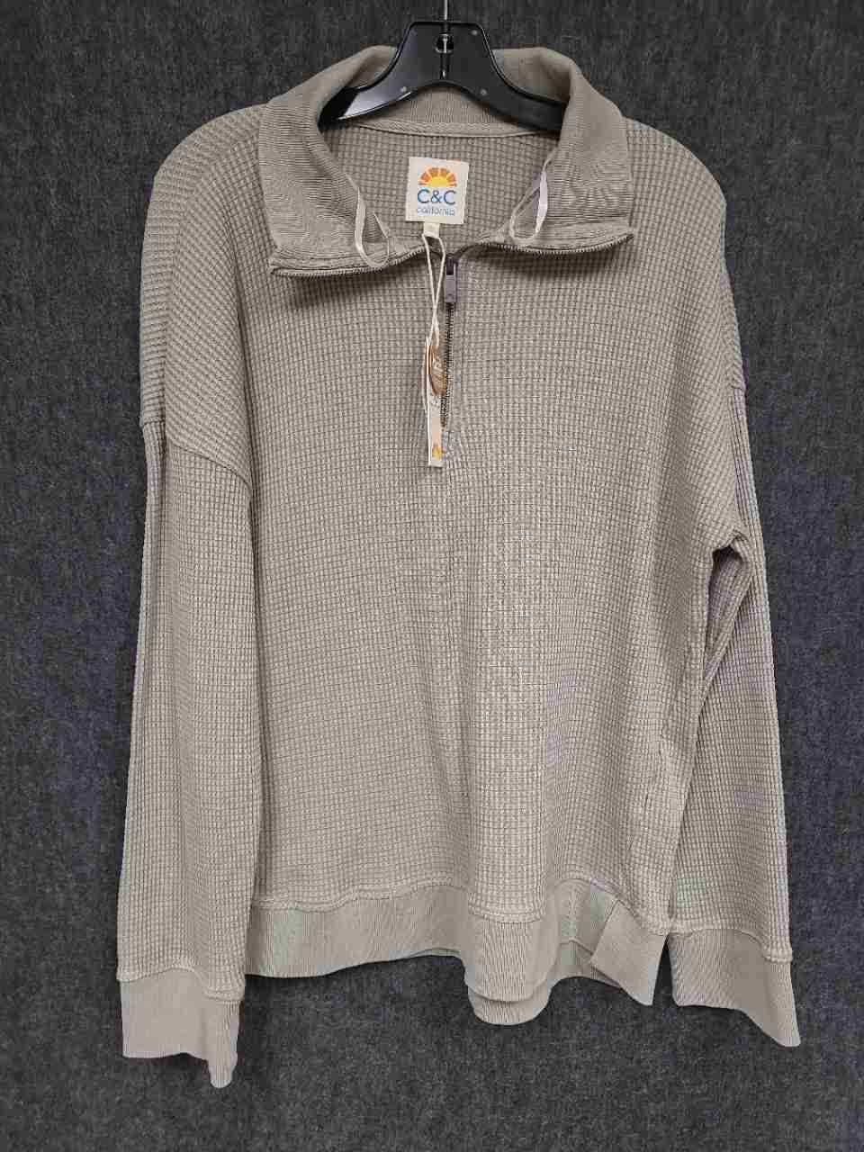 C&C California Women's Gray Waffle Knit Quarter Zip Pullover Shirt NWT Sz XL