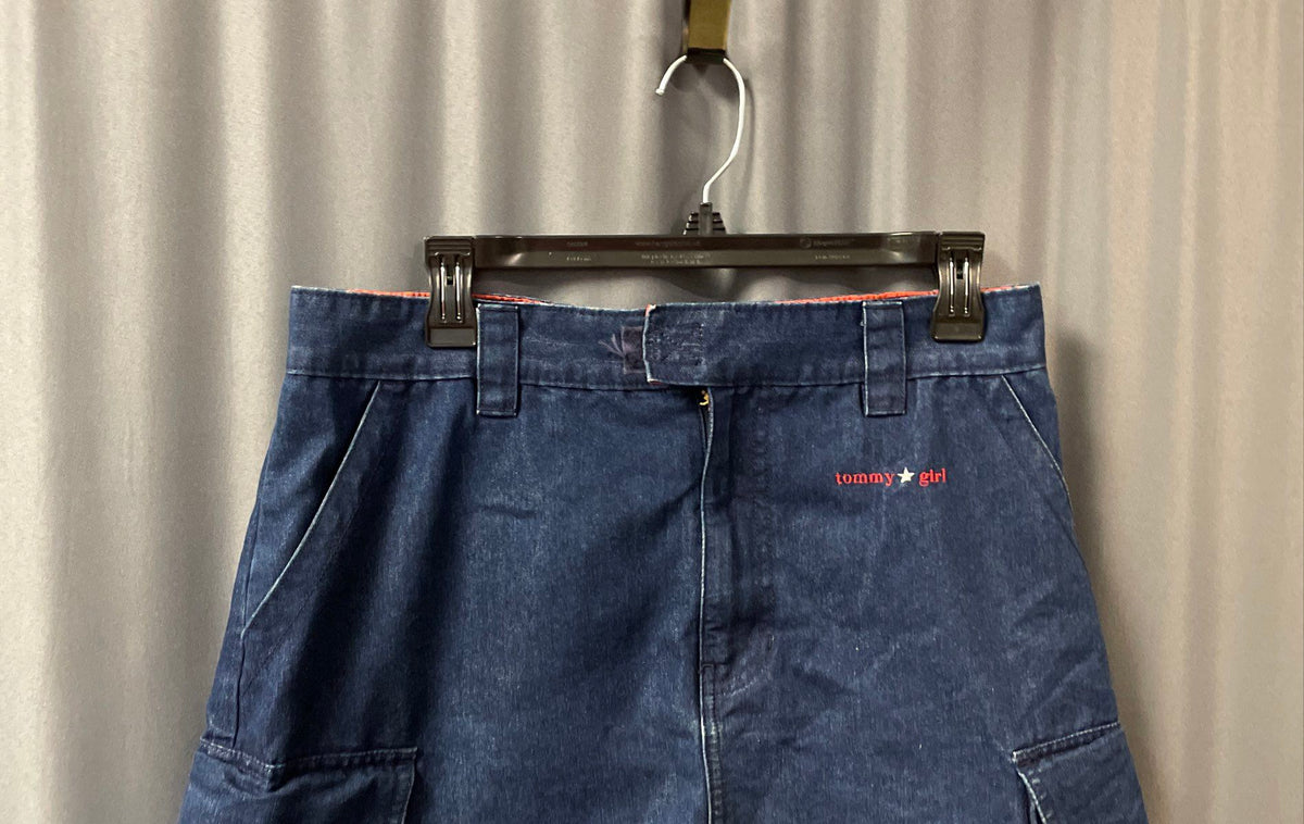 Vintage 90s Tommy Jeans Women's Blue Denim Cargo Mini Skirt Sz 11