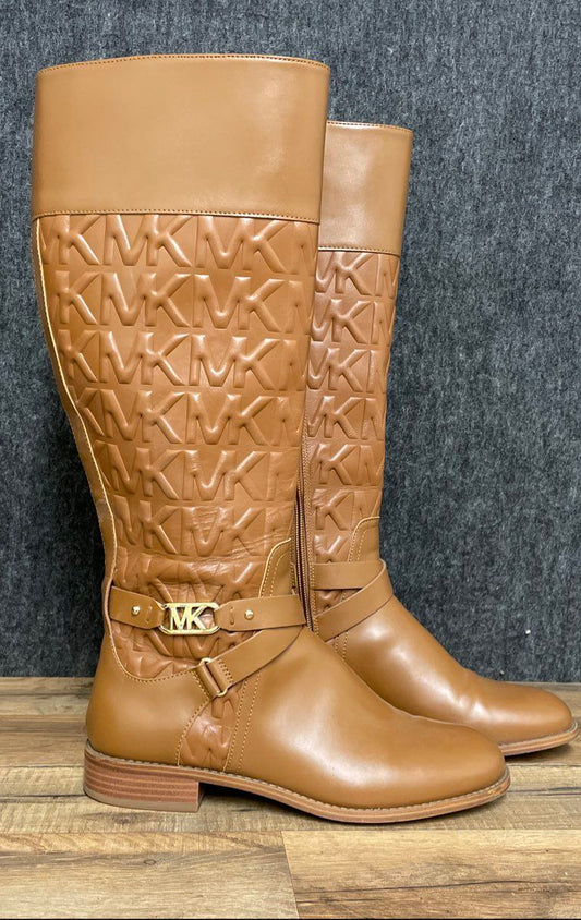Michael Kors Kincaid Tan Leather Monogram Riding Boots Size 8