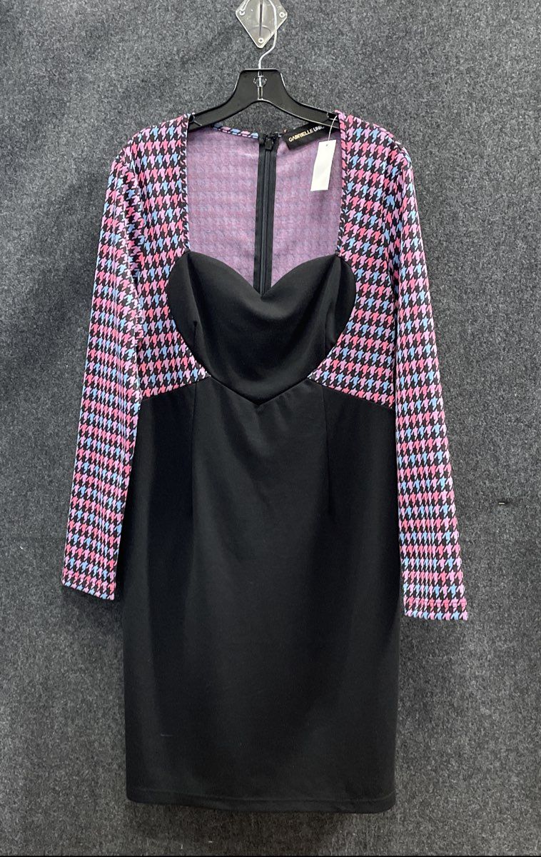 Gabrielle Union Women's Black Houndstooth Sweetheart Long Sleeve Dress NWT Sz L