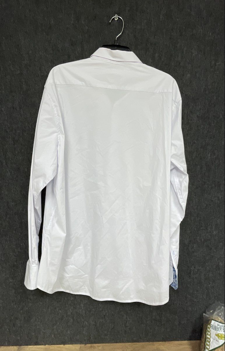 Tailorbyrd Men's Long Sleeve Button Down Shirt White Floral Trim Logo Sz XL