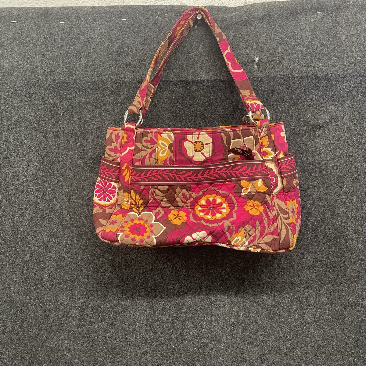 Vera Bradley Carnaby Quilted Shoulder Bag Floral Pink Orange Brown Vintage