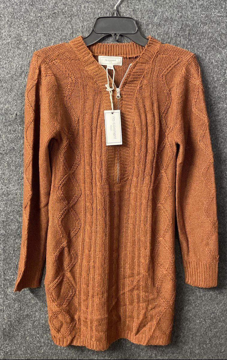 No Comment Women's Sweater Dress Brown NWT Cable Knit Keyhole Sz M