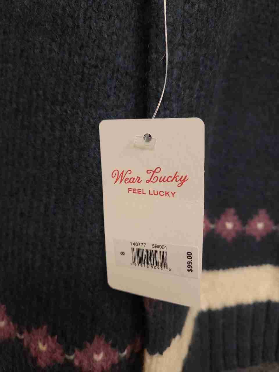 Lucky Brand Women's Navy Fair Isle Knit Yoke Pullover Sweater Sz S NWT