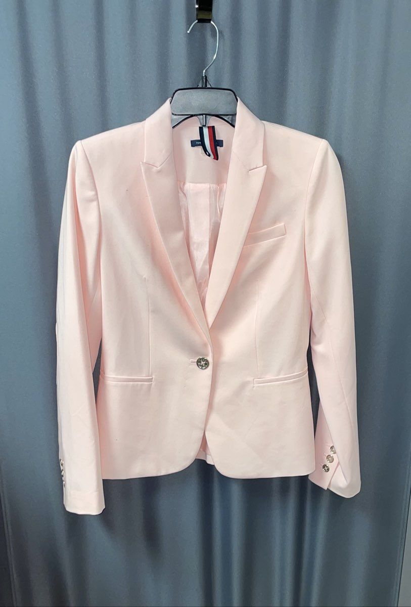 Tommy Hilfiger Women's Pale Pink One Button Suit Blazer Jacket Elbow Patches 2