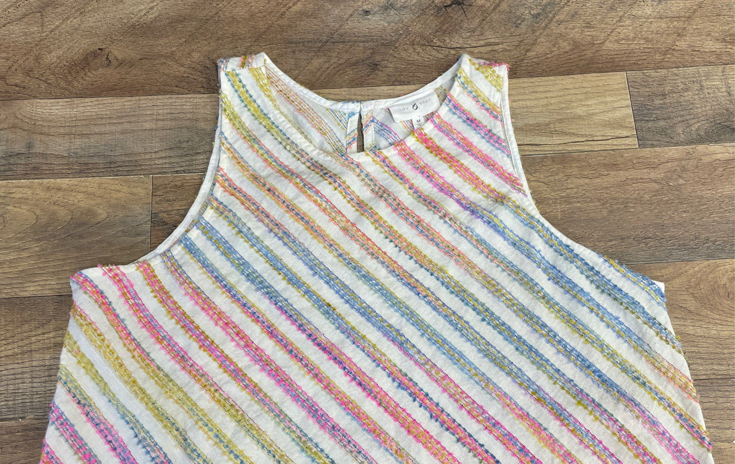 Lou & Grey Women's White Multicolor Textured Striped Sleeveless Shift Dress Sz M