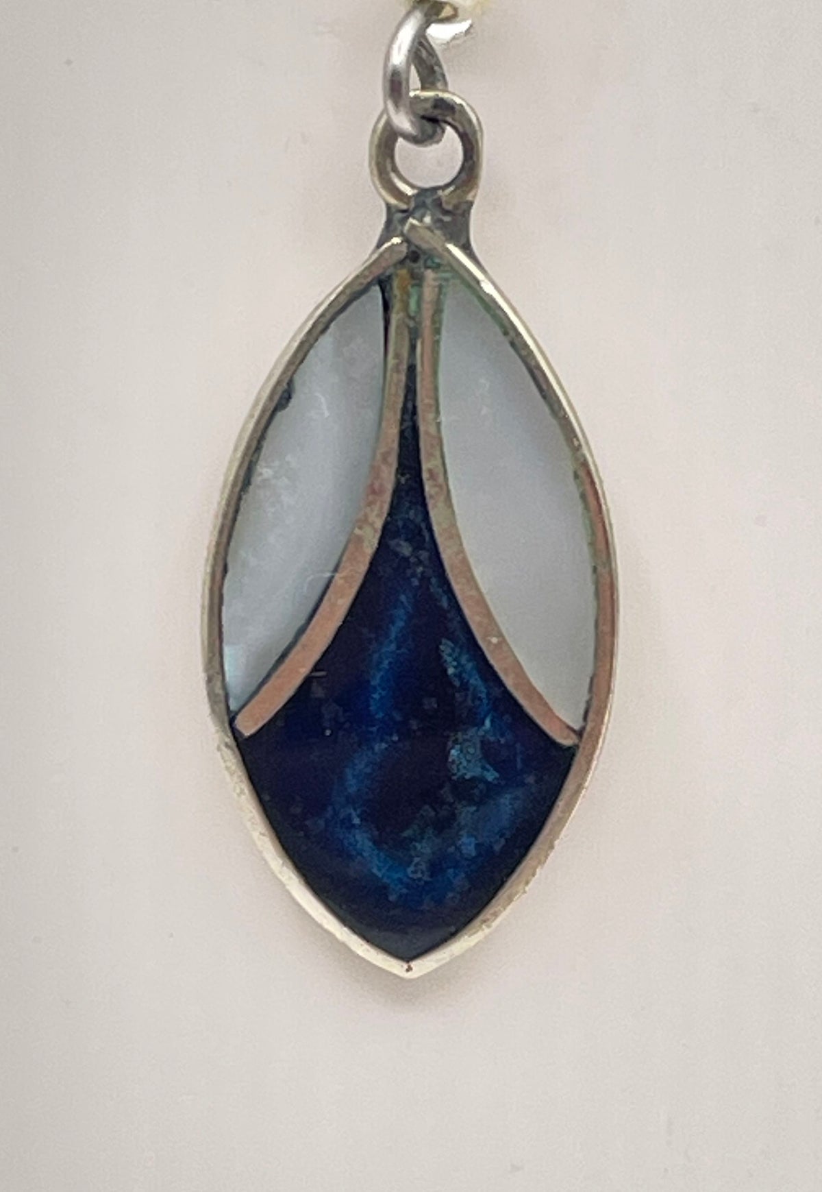 Alpaca Silver MOP Lapis Lazuli Inlay Pearl Accent Earrings Mexico Marked 2.8g