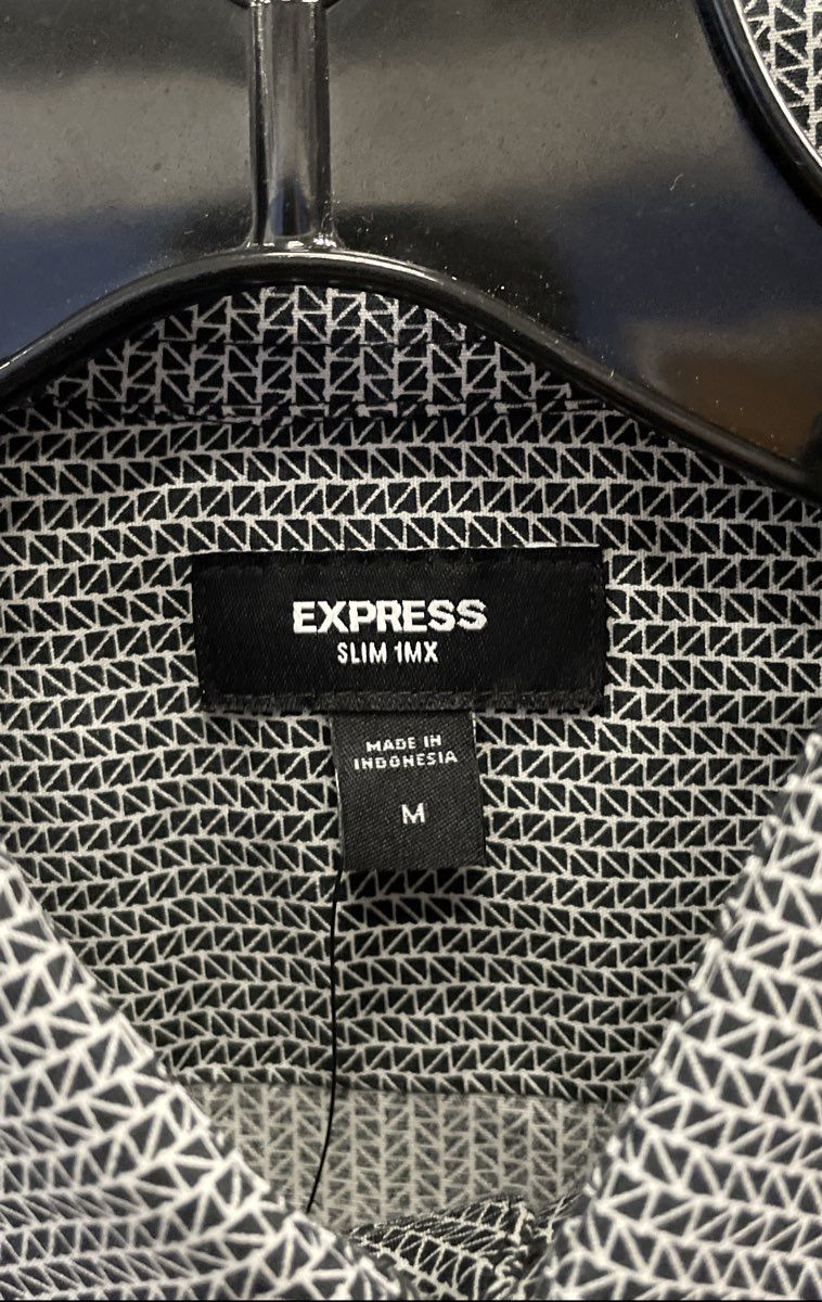 Express Men's Slim 1MX Grey Geometric Pattern Dress Shirt NWT Sz M