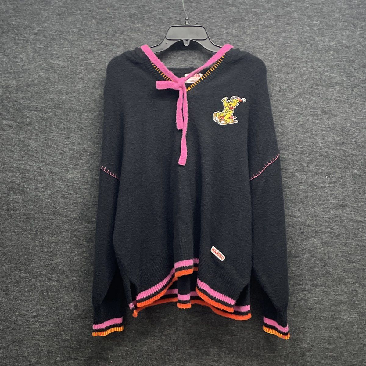 Haribo Women's Black Hooded Goldbear Sled Pullover Knit Sweater Sz XL