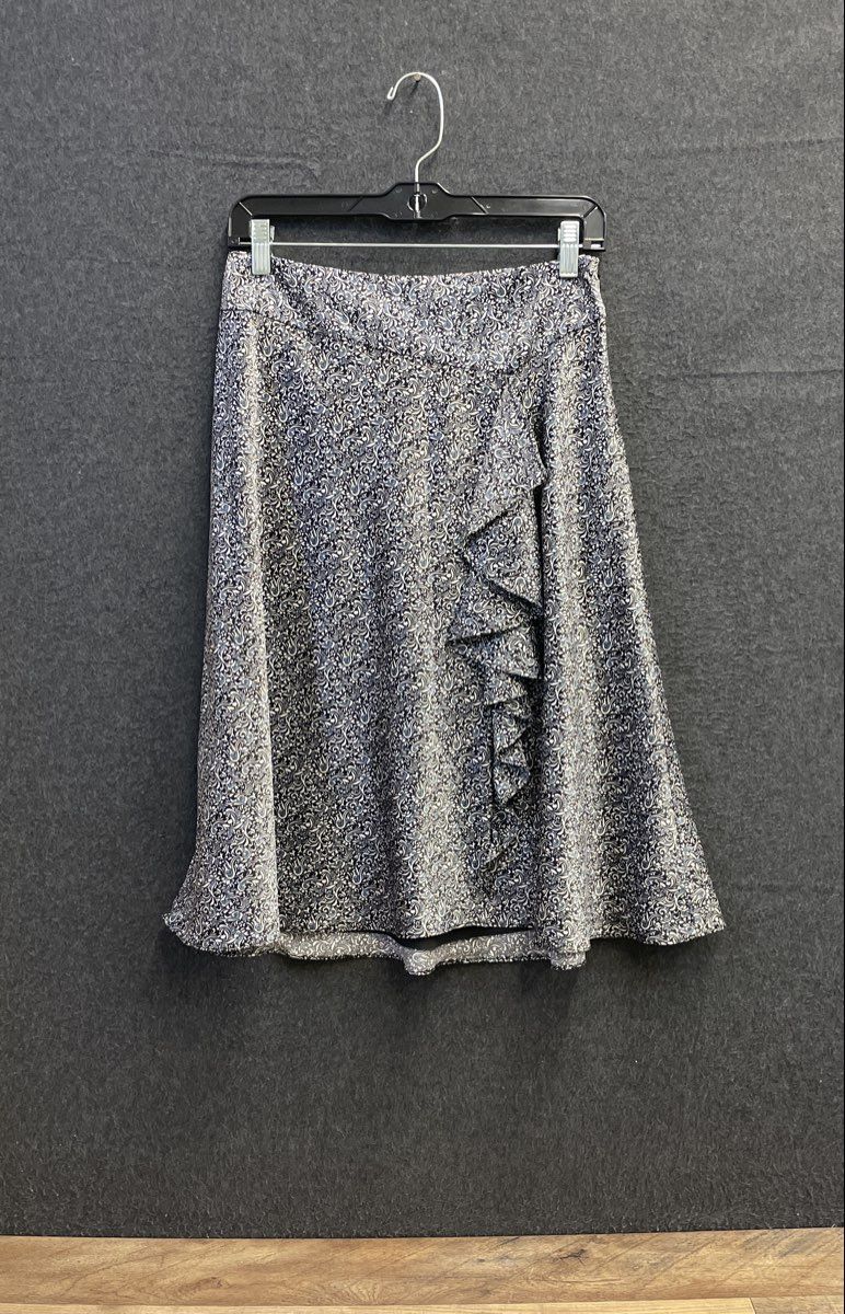 Ann Taylor Women's Paisley Satin Ruffled A-Line Skirt Blue Black Sz 4