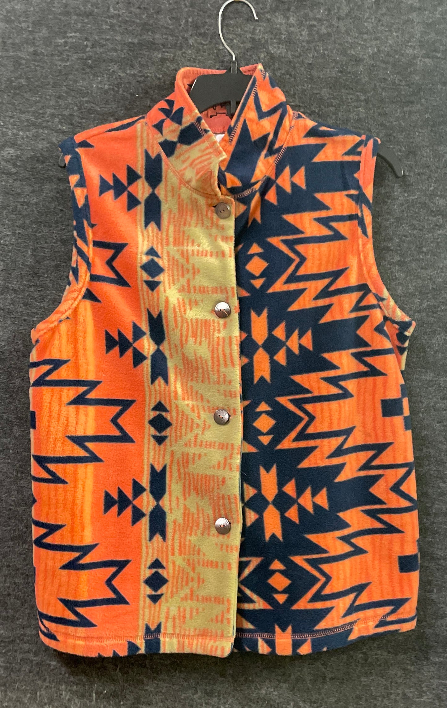 Rebecca Malone Women's Orange Navy Aztec Fleece Vest Snap Front Size M