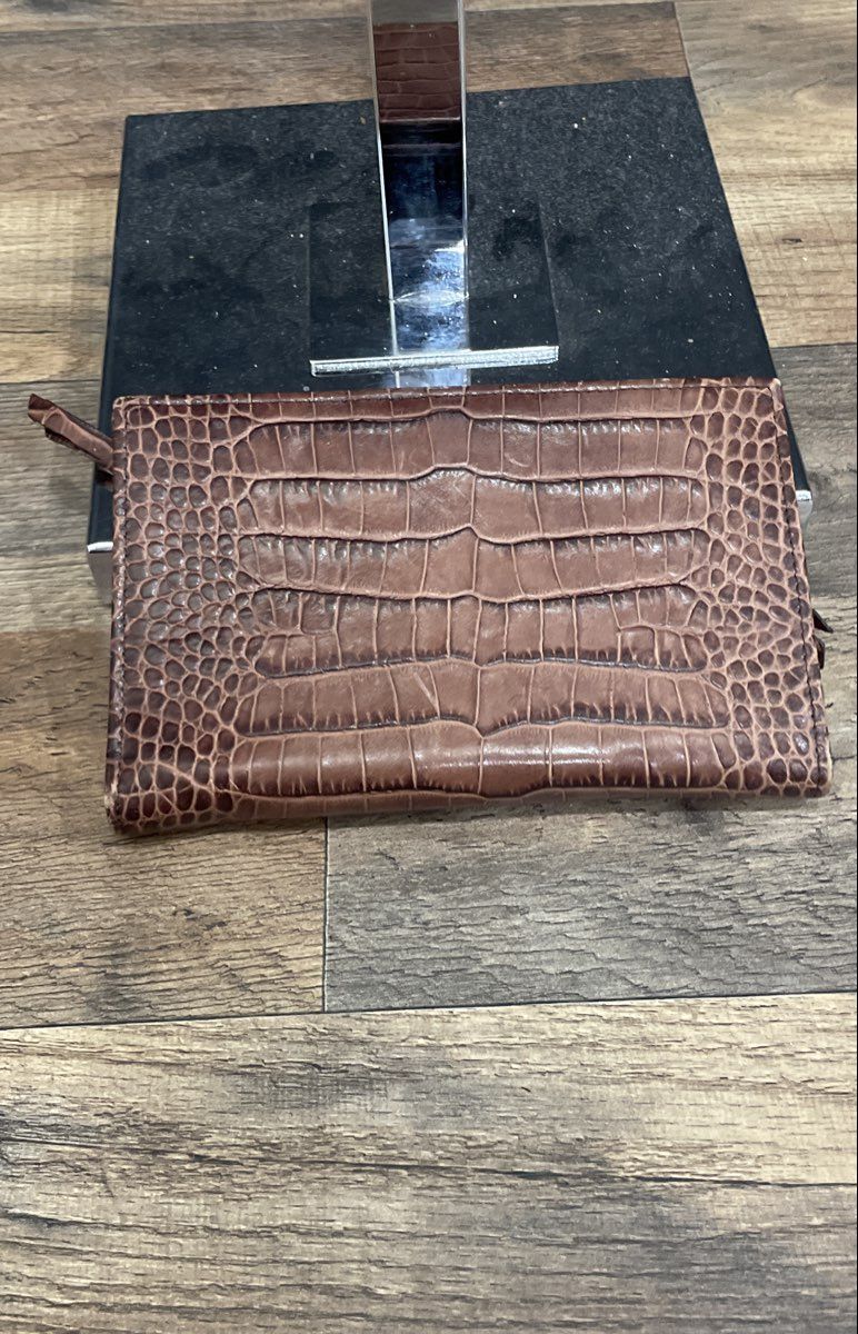 Alicia Klein Brown Croc Embossed Leather Long Wallet Organizer Clutch