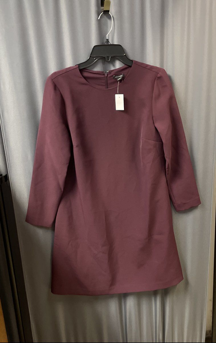 Ann Taylor Women's Purple Long Sleeve Shift Dress Plum Crew Neck NWT Sz 4
