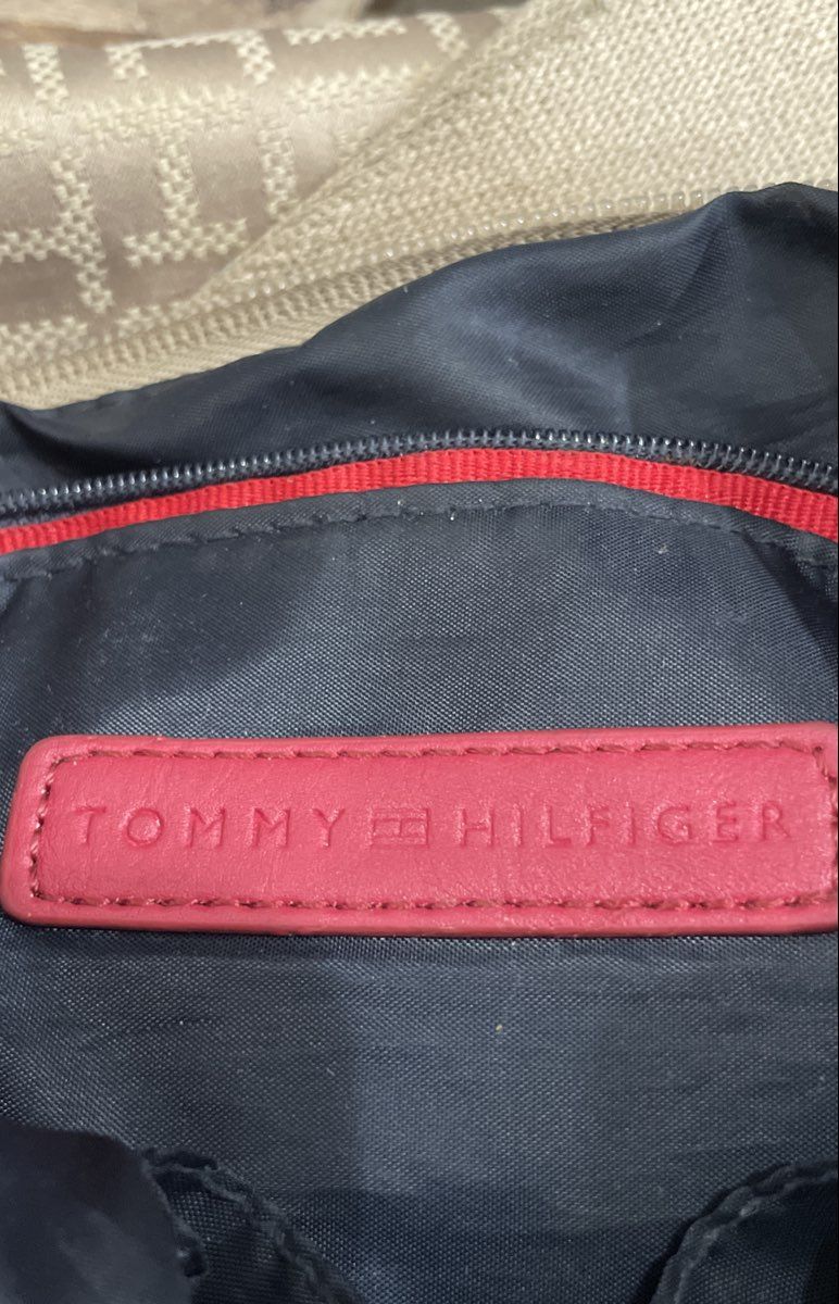 Tommy Hilfiger Tan Monogram Logo North South Crossbody Messenger Bag