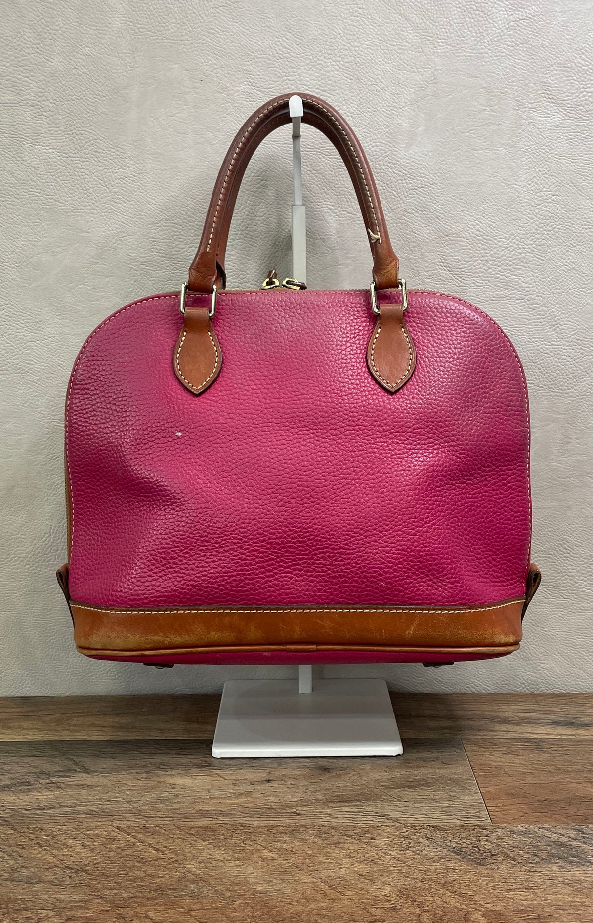 Dooney & Bourke Pink Pebbled Leather Zip Zip Satchel Handbag Gold Hardware