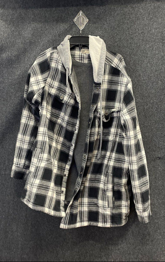 Duluth Trading Men's Plaid Fleece Lined Hooded Shirt Jacket Black Sz 2XLT