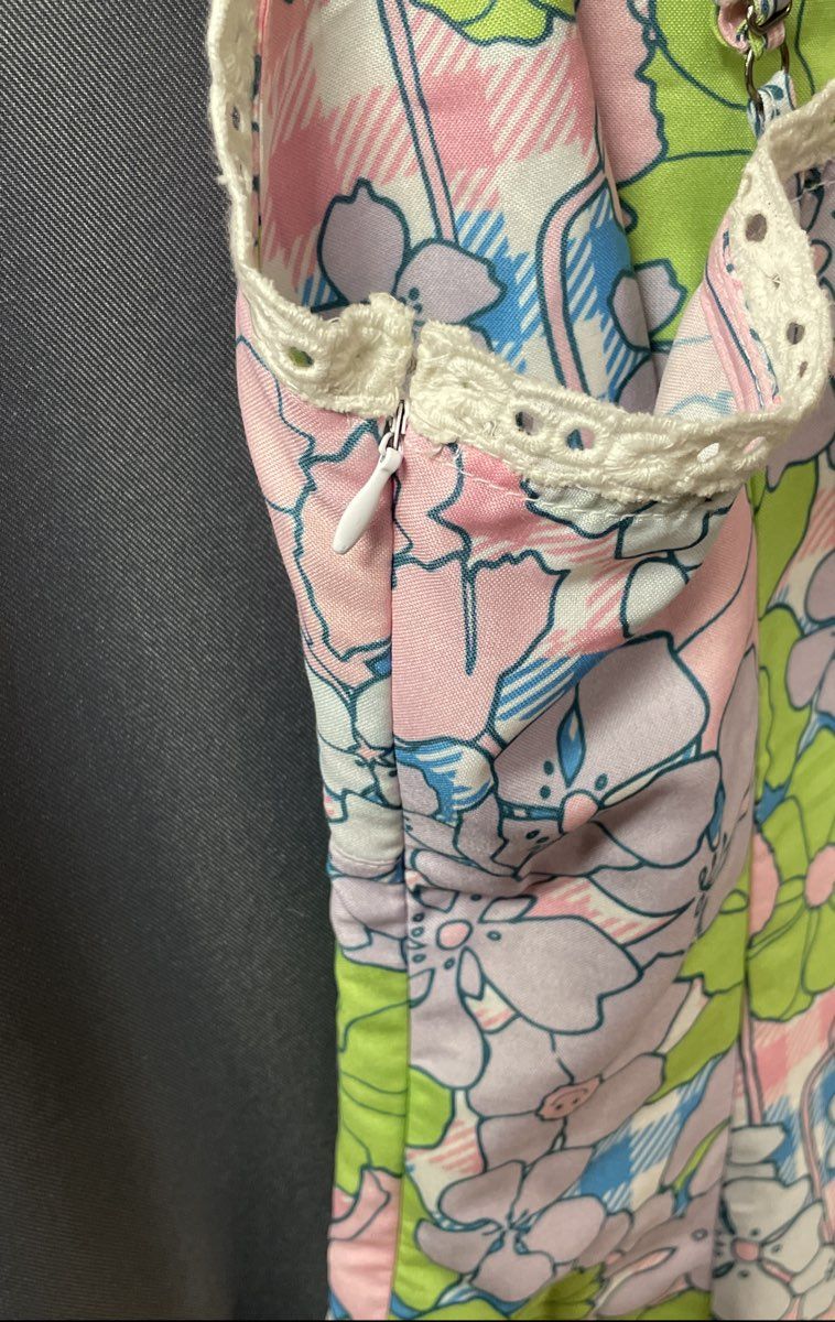 New Girl Order Women's Floral Slip Dress Pink Green Gingham Lace Trim Sz 10