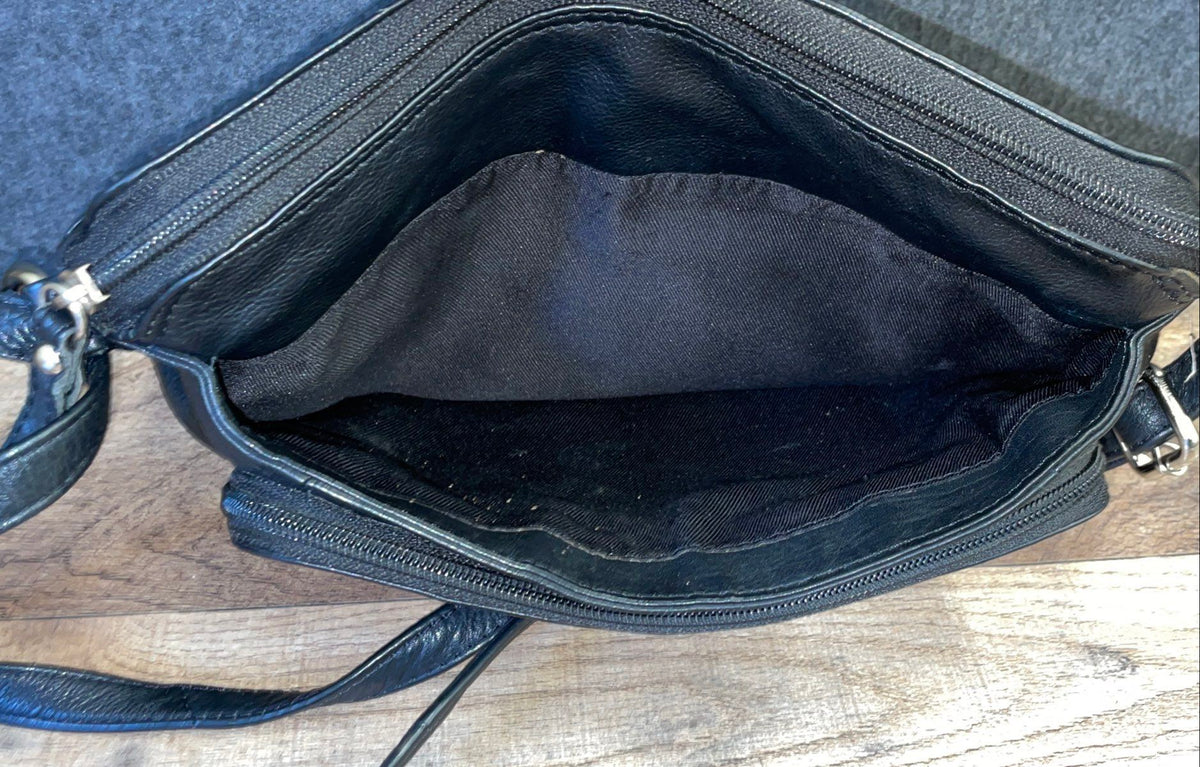 Great American Leather Works Black Leather Multi-Compartment Crossbody Bag