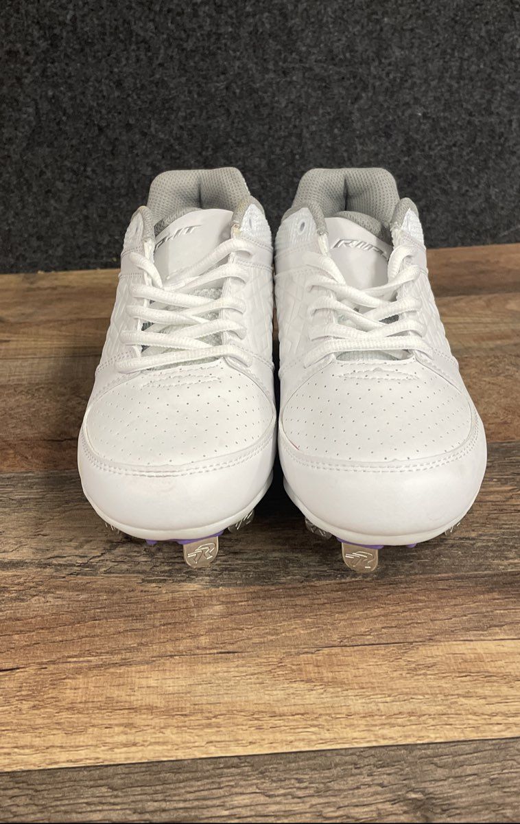 RIP-IT Diamond Gem White Purple Metal Spikes Softball Cleats Size 8
