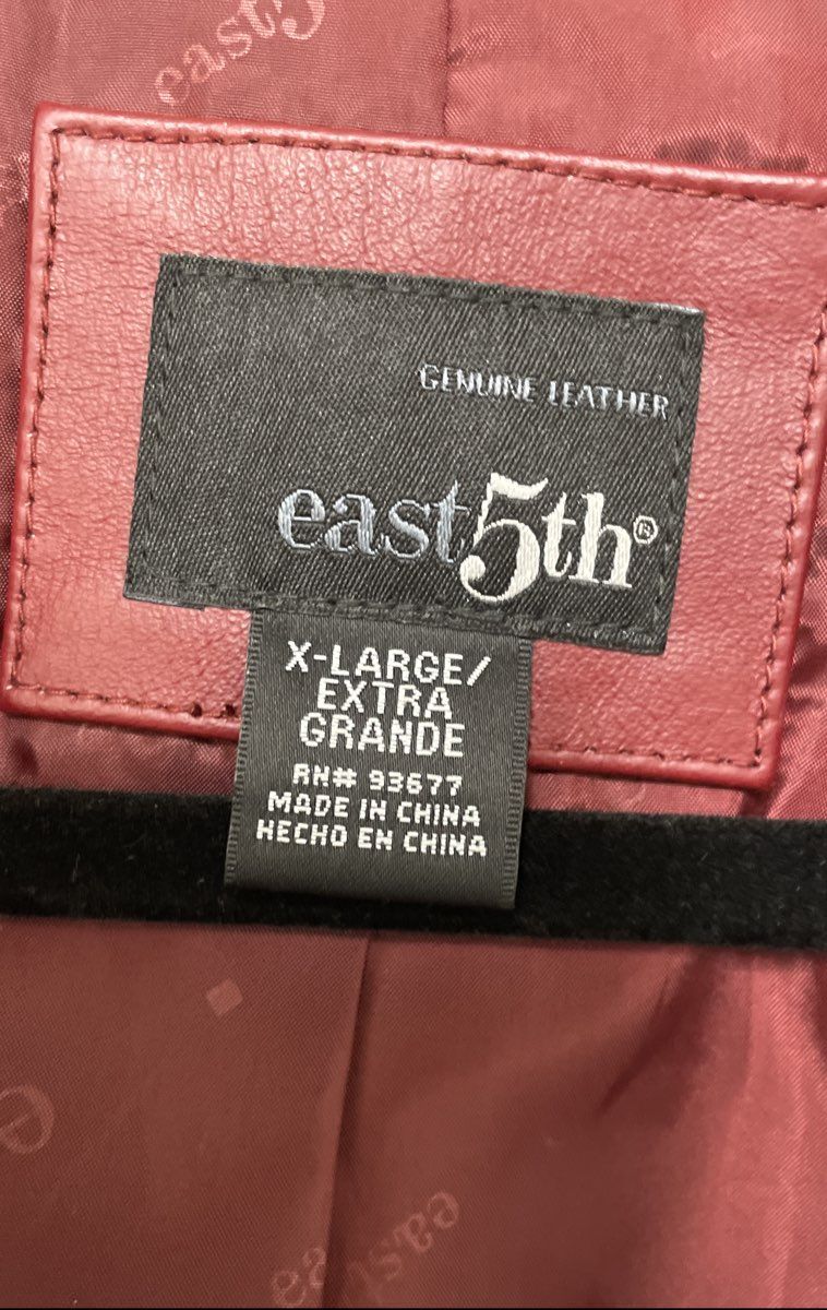 East 5th Women's Red Genuine Leather Button Front Belted Blazer Jacket XL