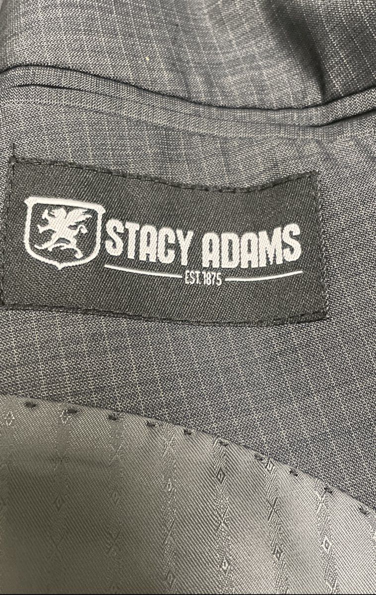 Stacy Adams Men's Gray Grid Check Two-Piece Suit Contrasting Lapel Sz 44L