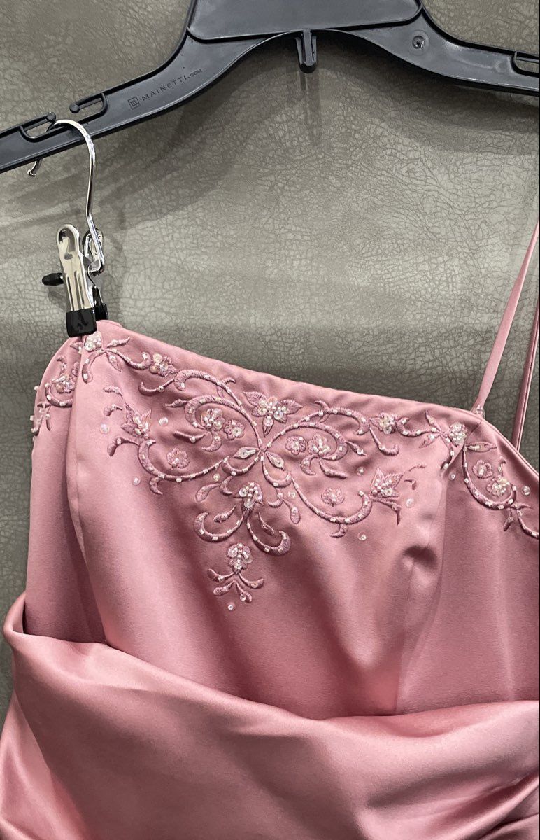 David's Bridal Women's Pink One Shoulder Beaded Ruched Evening Gown Dress