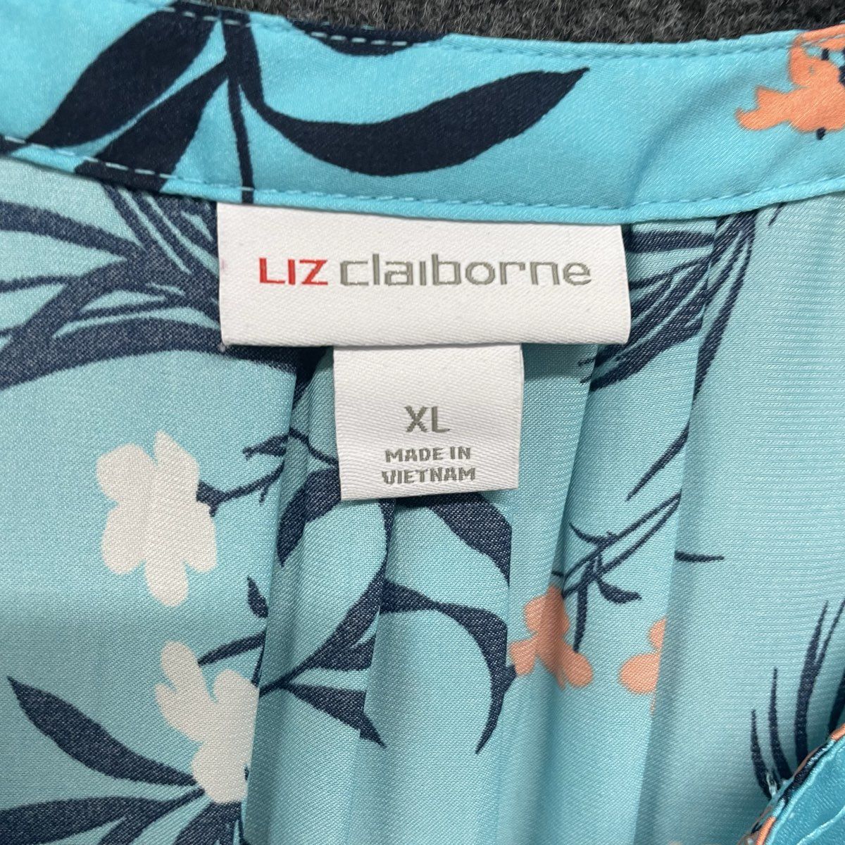 Liz Claiborne Women's Blue Tropical Floral Palm Print Pocket Blouse Sz XL