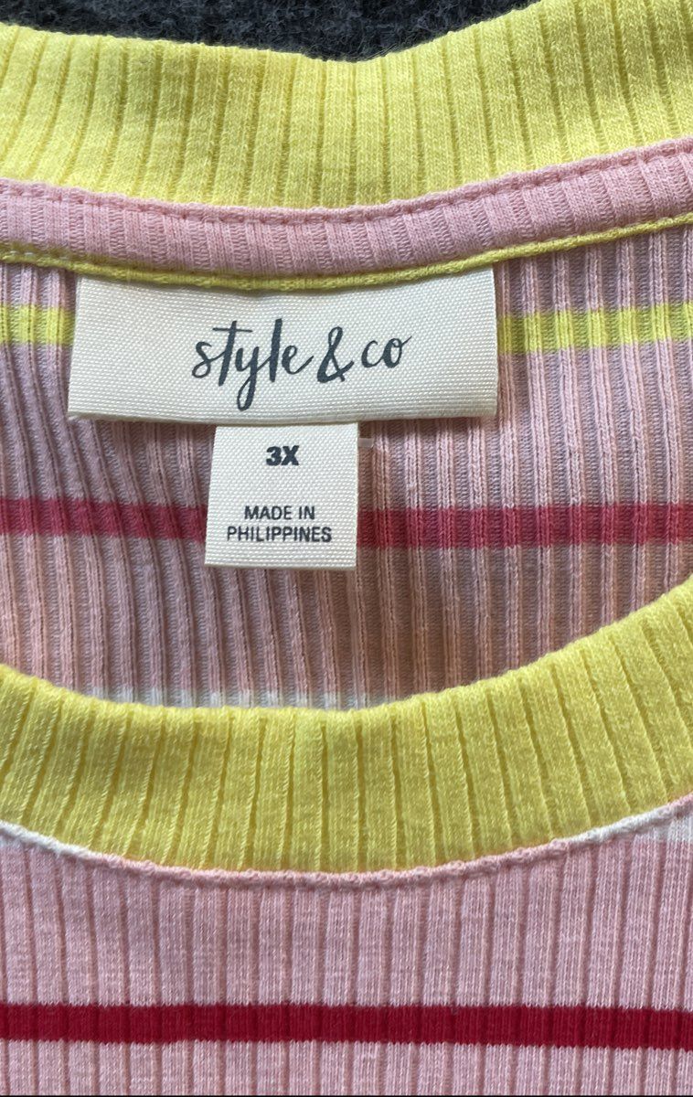 Style & Co Women's Softball Tee Pink Multicolor Ribbed Striped Size 3X NWT